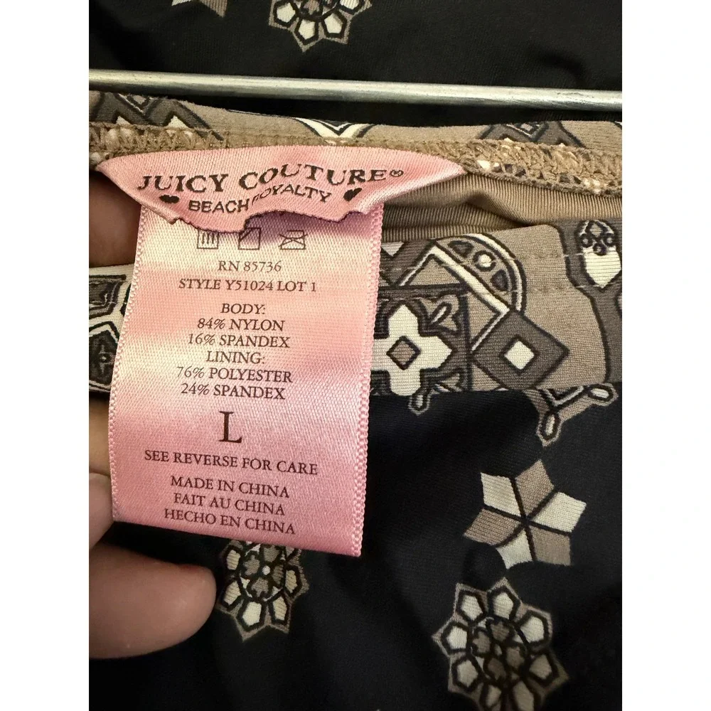 Juicy Couture Beach Royalty Smocked Bandeau Black Tan Large Tankini Bikini Set